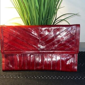 Vintage Era Genuine Eel Skin Eelskin Purse Clutch Bag Oxblood